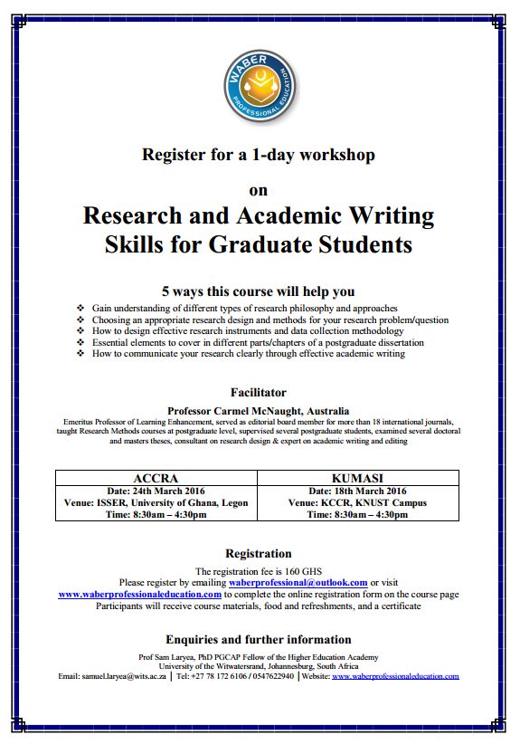 1-day workshop on Research and Academic Writing